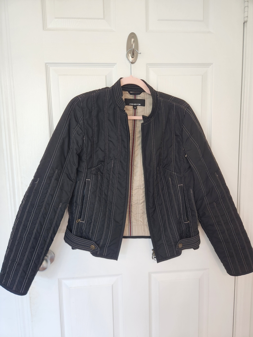 Jones New York Black Quilted Zip-Front Jacket